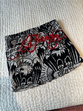 Ed Hardy Sheer Graphic Eagle Scarf - Black, White & Red Script